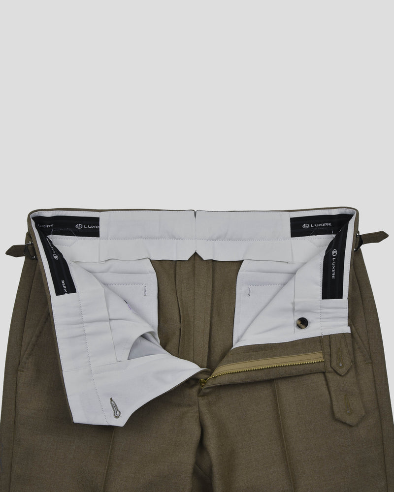 Dugdale Olive Beige Wool Flannel Dress Pant