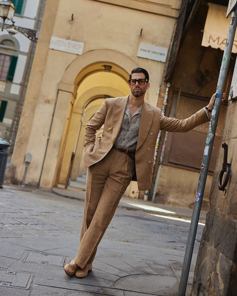 Linen Fresco Golden Brown Double Breasted Jacket