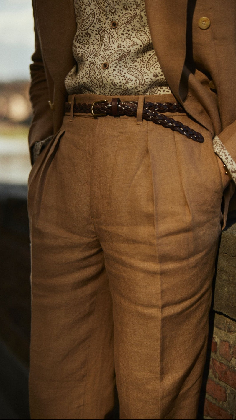 Linen Fresco Golden Brown Double Breasted Jacket
