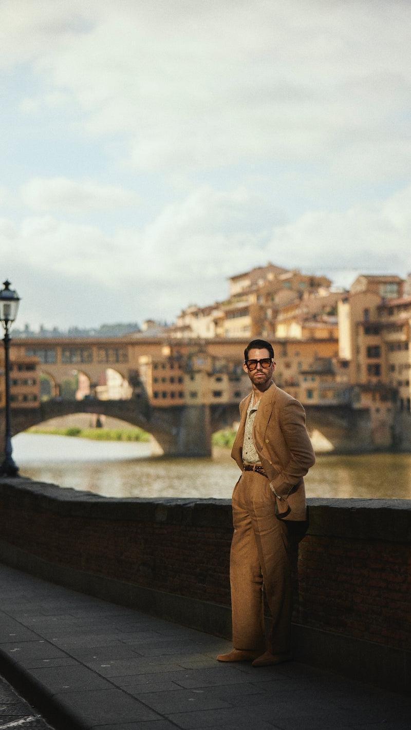 Linen Fresco Golden Brown Double Breasted Suit