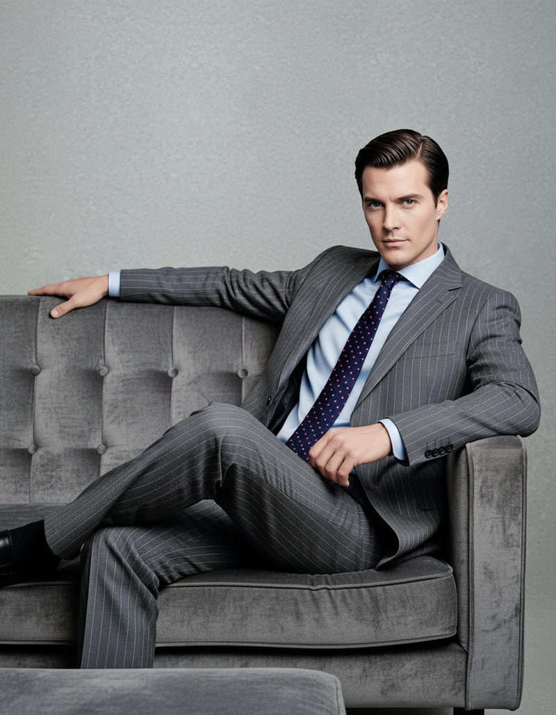 Grey Wool Pinstripes Suit