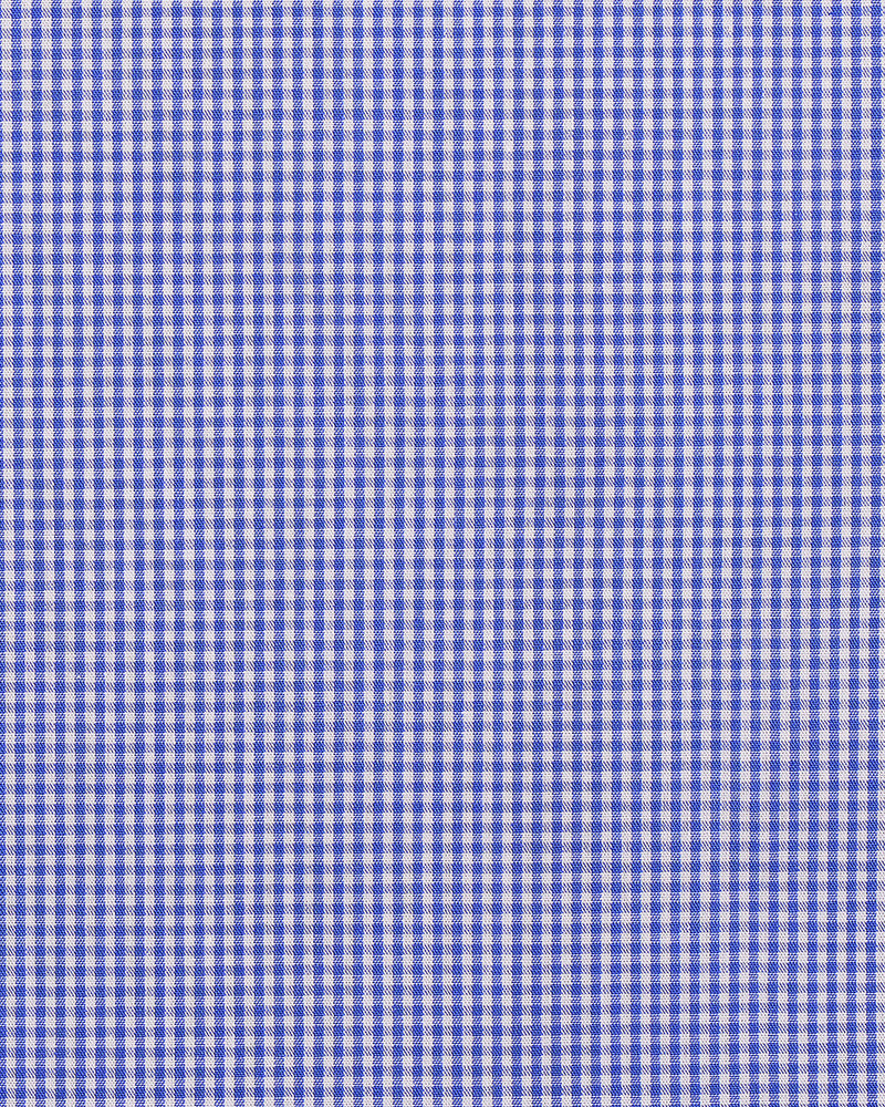 Close up view of custom check shirts for men by Luxire sapphire blue gingham