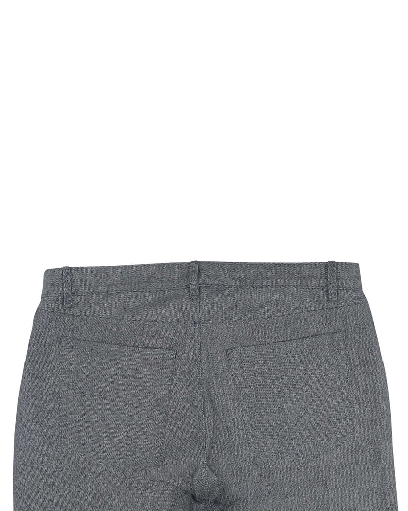 Back view of custom broken slub jeans for men by Luxire in navy grey