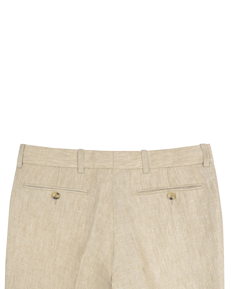 Back view of custom linen pants for men by Luxire in natural ecru