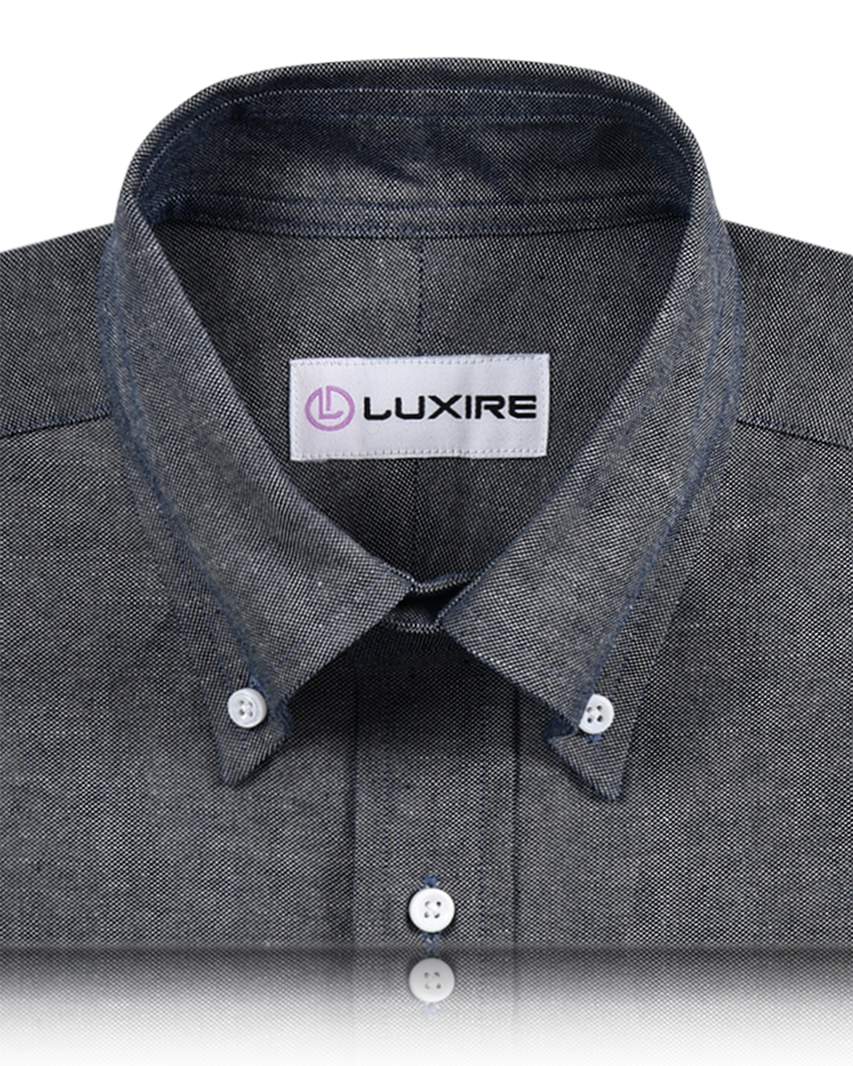 Collar of the custom oxford shirt for men by Luxire in dark navy blue