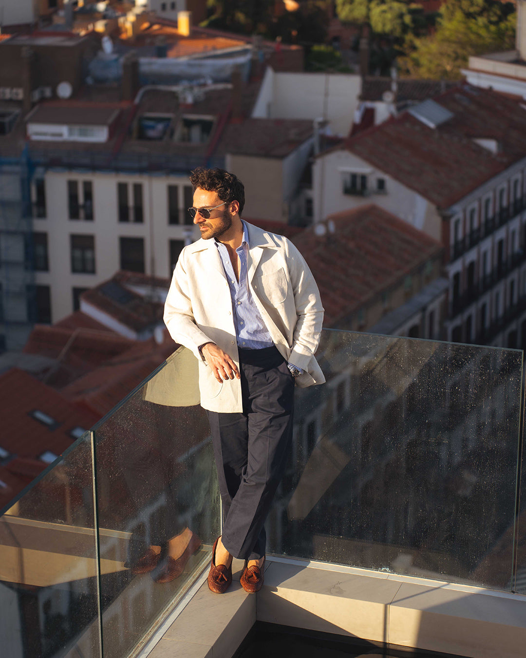 Linen Vintage Cream Birdseye Shirt Jacket