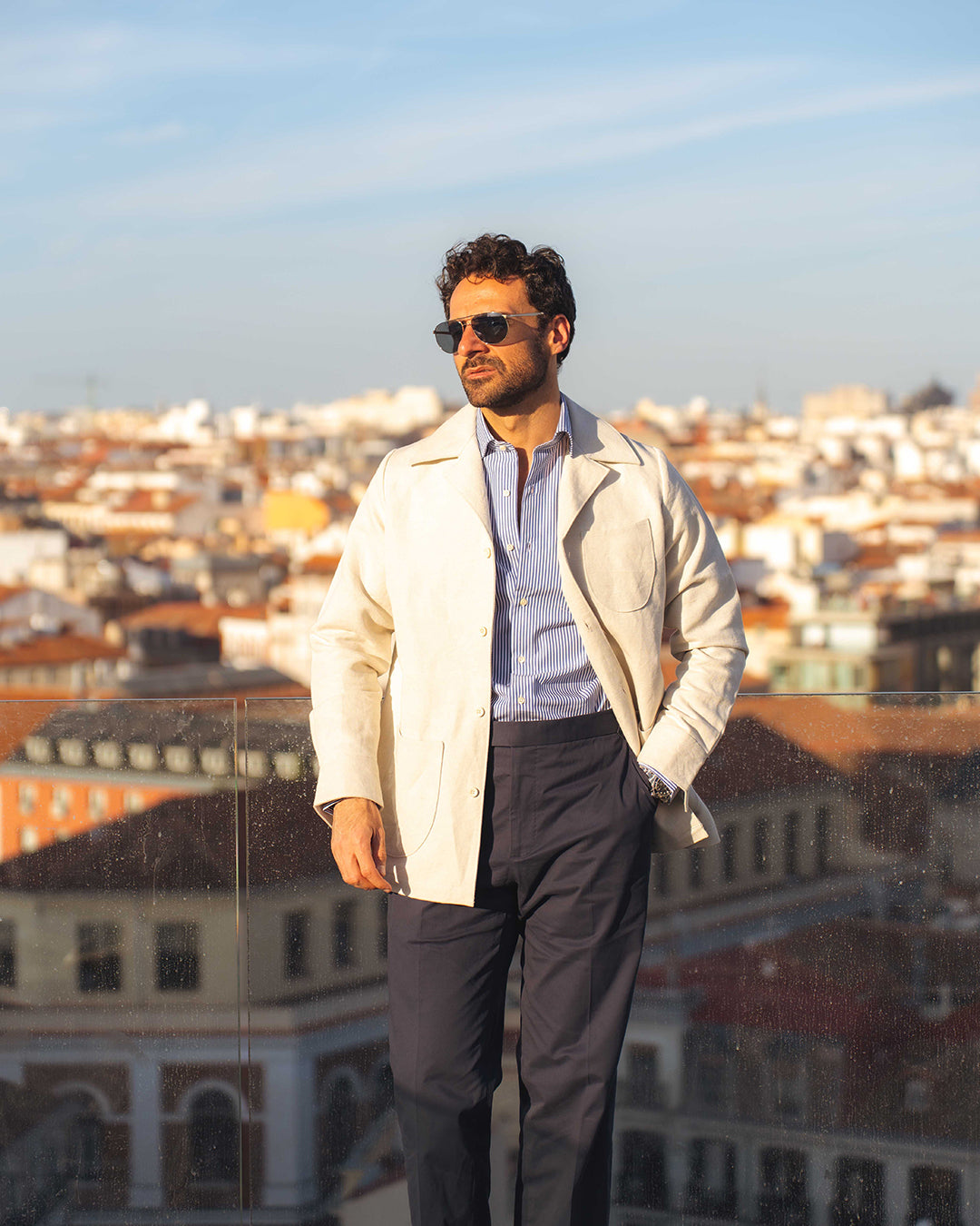 Linen Vintage Cream Birdseye Shirt Jacket