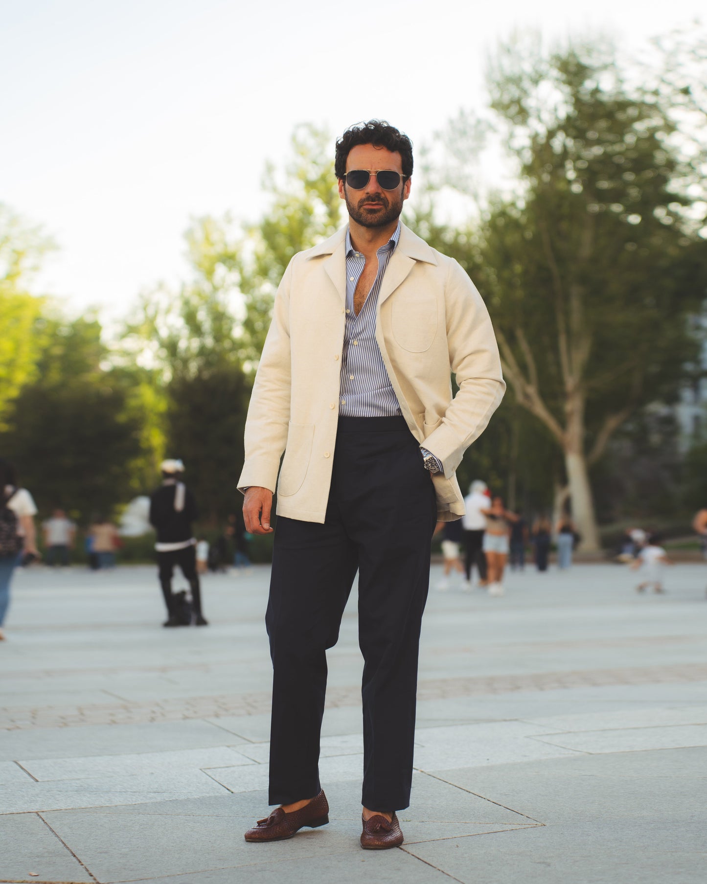 Linen Vintage Cream Birdseye Shirt Jacket