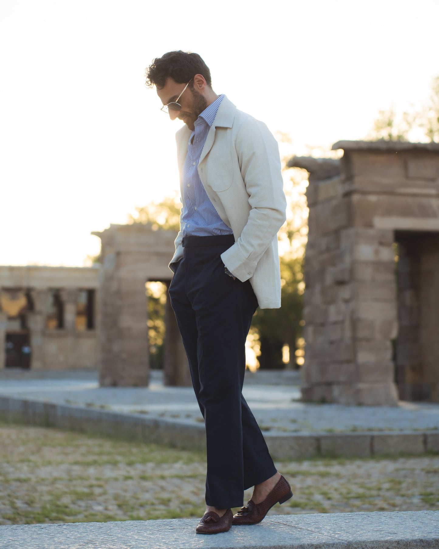 Linen Vintage Cream Birdseye Shirt Jacket