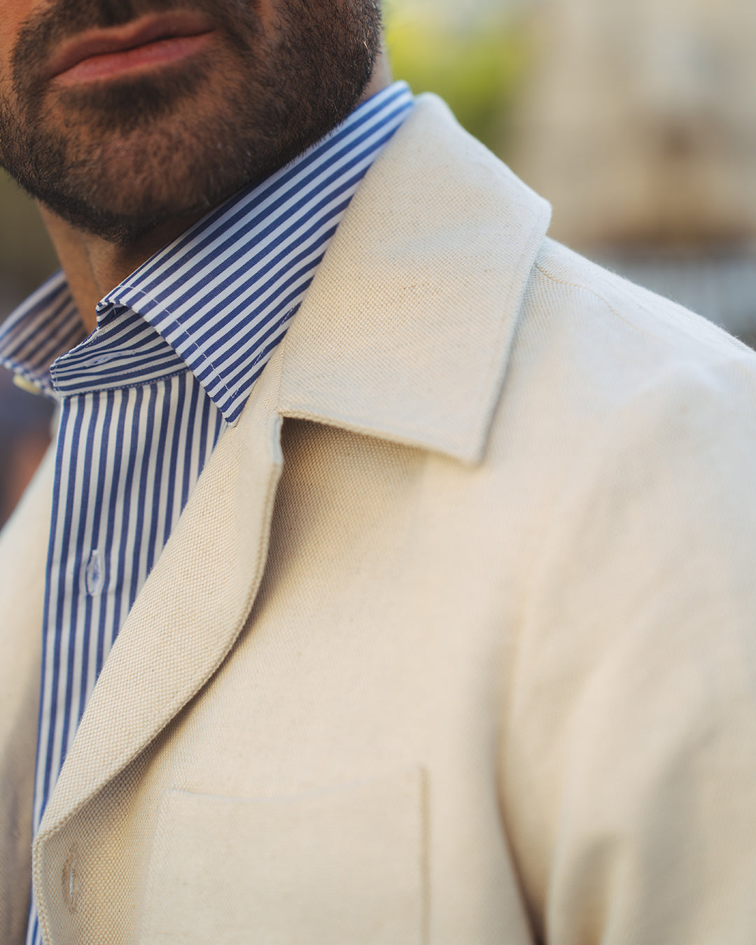 Linen Vintage Cream Birdseye Shirt Jacket