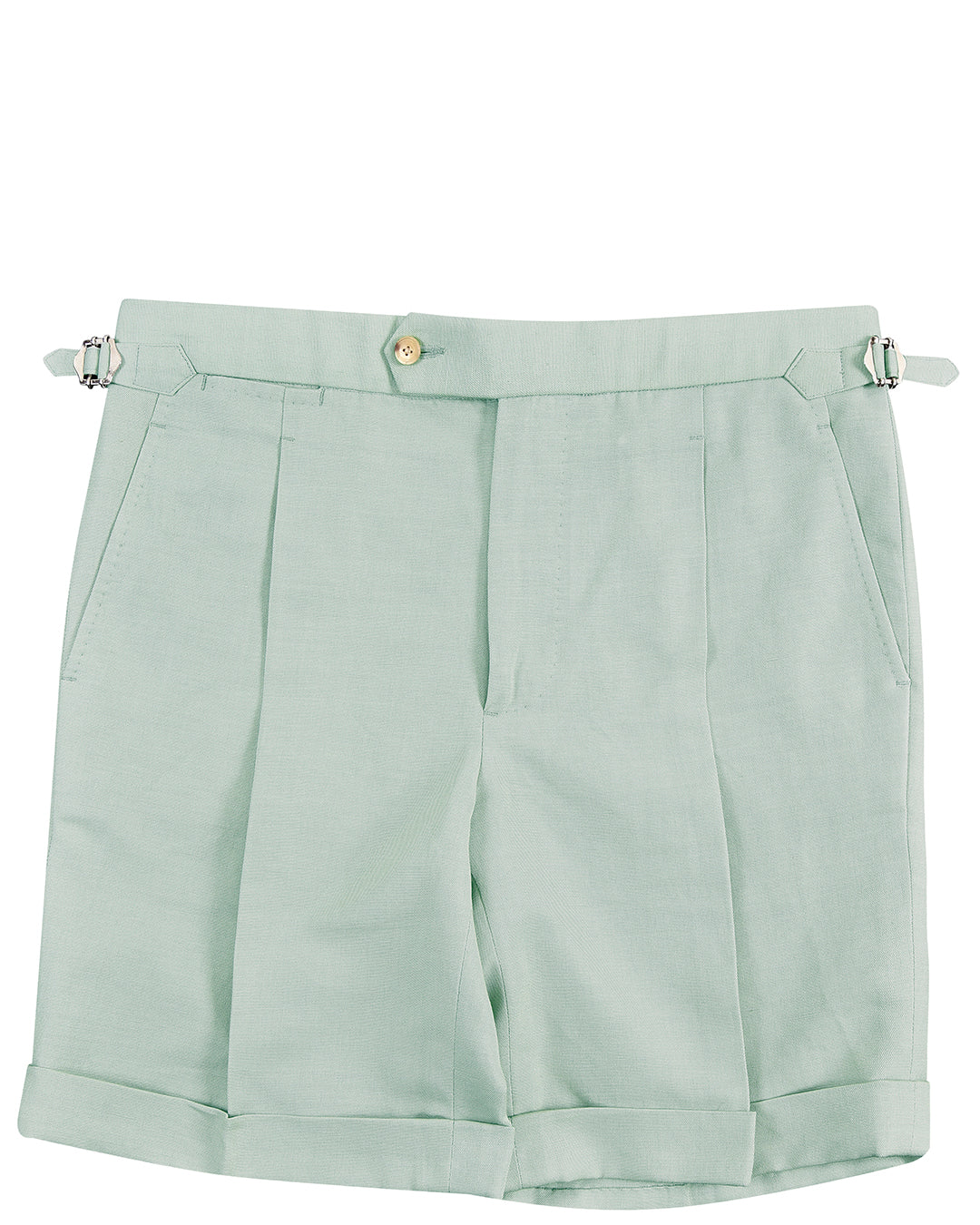 Pale Green Cotton Canvas Linen Shorts