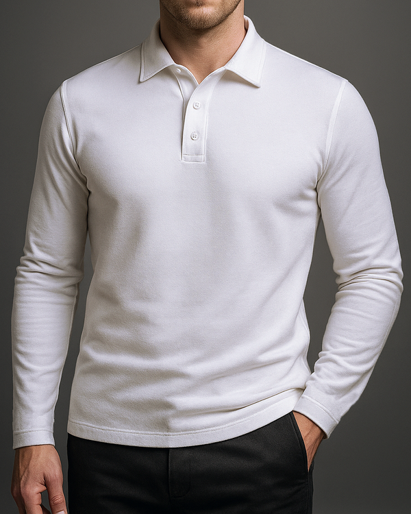 EZS Aria White Long Sleeve Polo