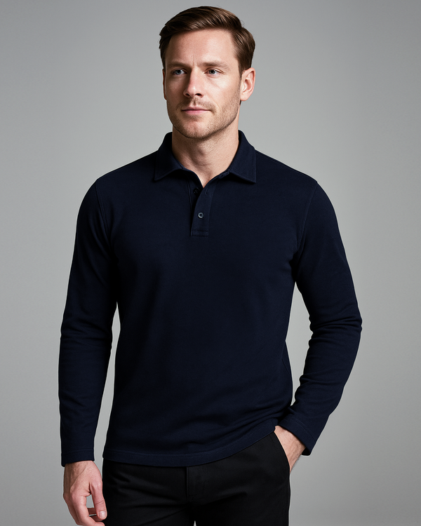 EZS Aria Navy Long Sleeve Polo