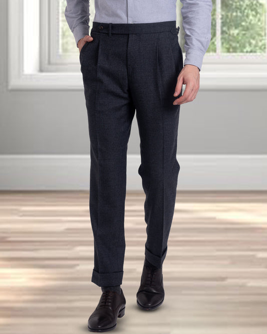 Pleated Dugdale Dark Grey Wool Flannel Dress Pant