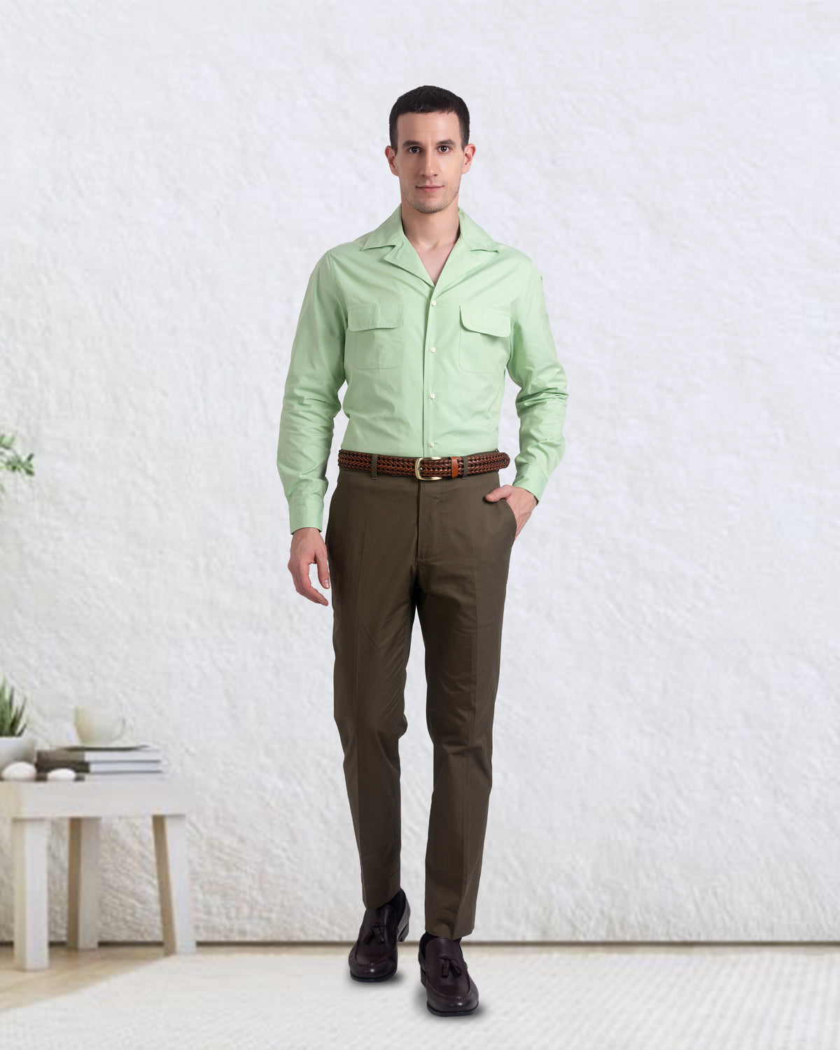 Camp Collar Shirt in Pista Green Plain - 3