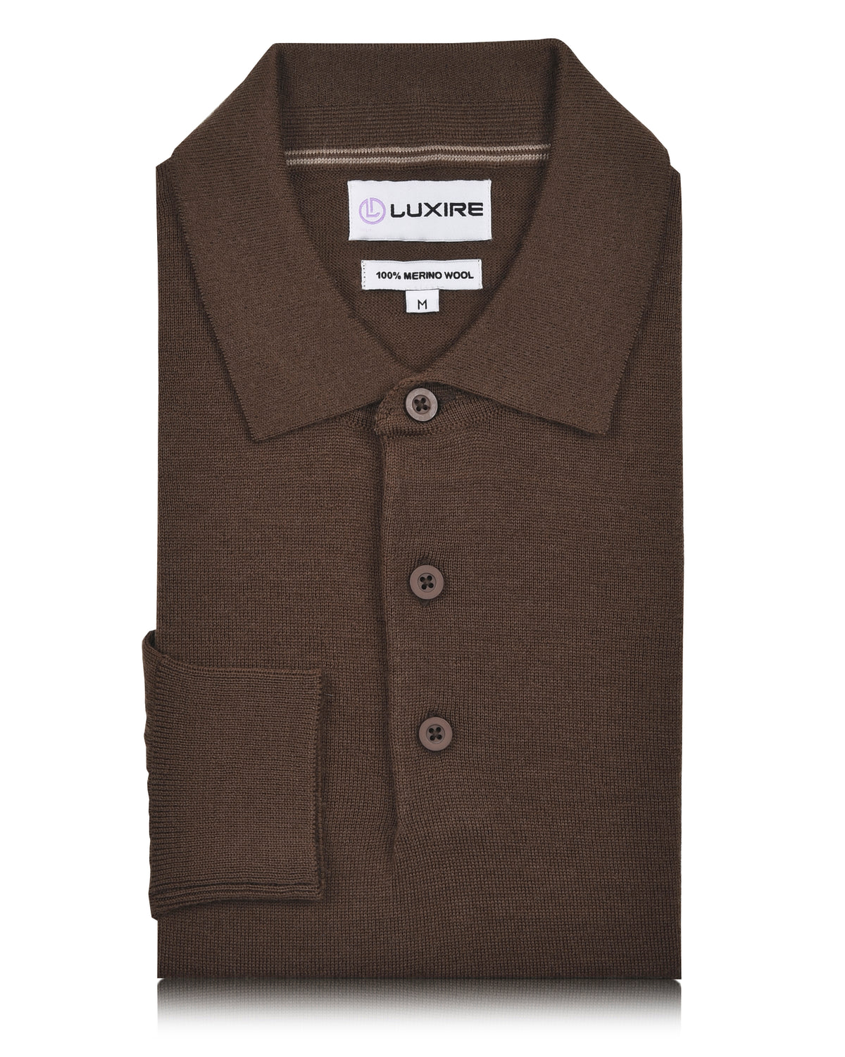 EZS Merino Wool Brown Long Sleeve Polo - 3