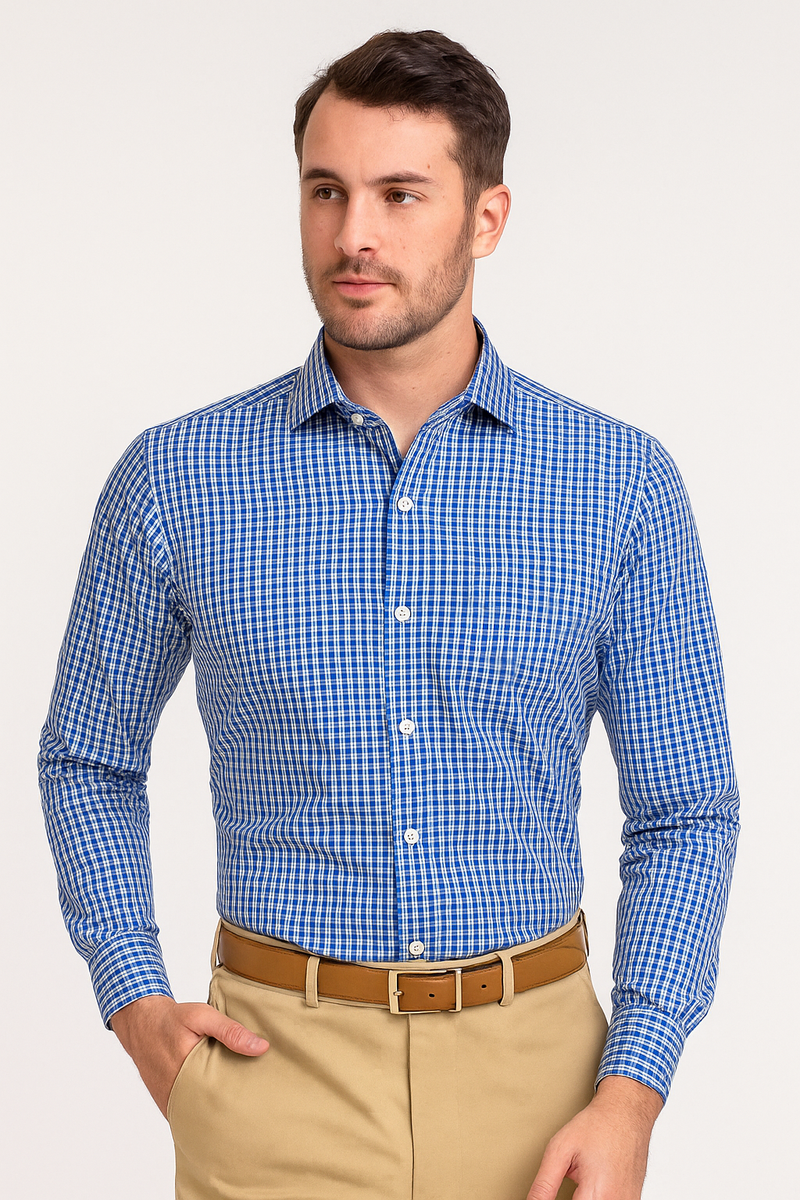 Albini Blue Casual Tartan Checks Shirt