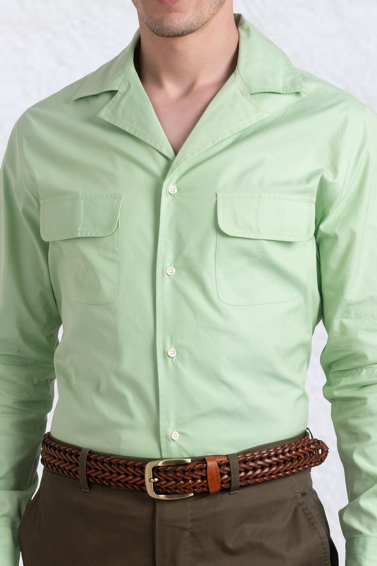 Camp Collar Shirt in Pista Green Plain - 5