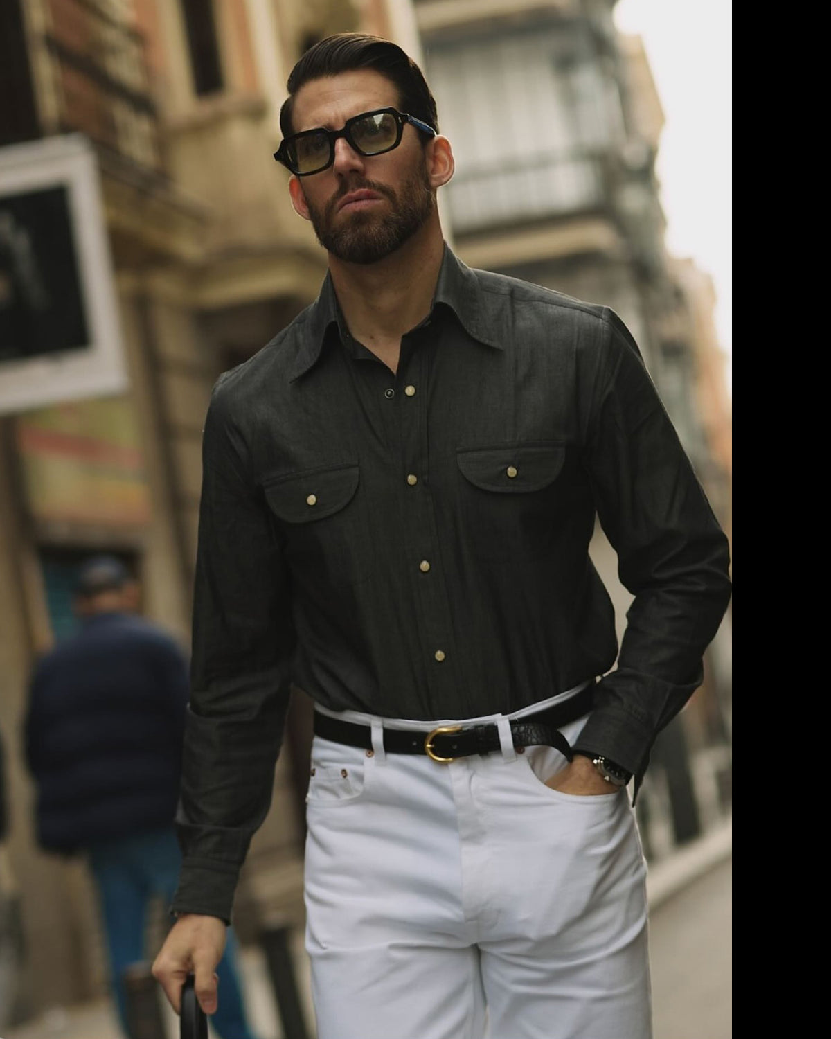 Charcoal Denim Chambray Western Shirt - 2