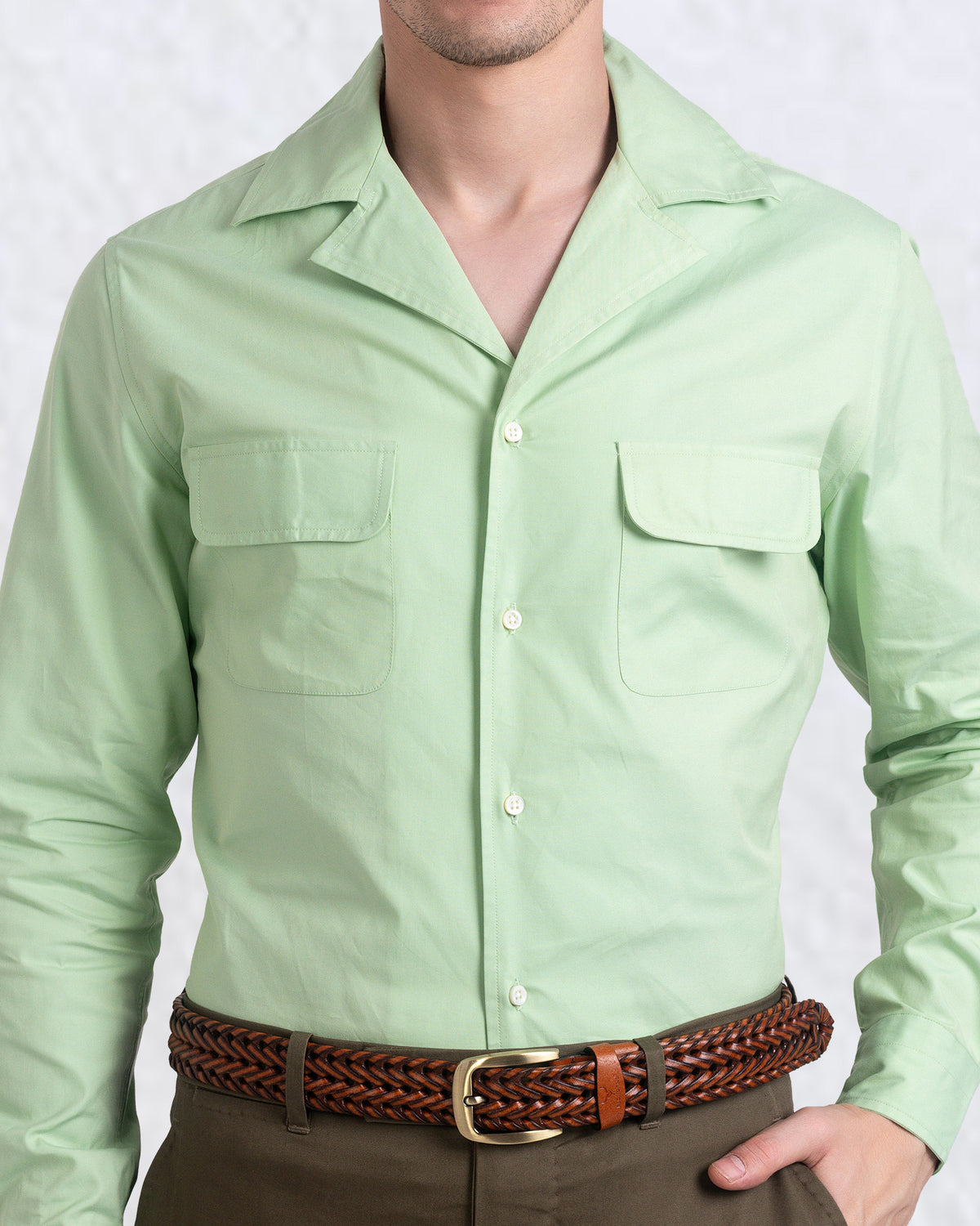 Camp Collar Shirt in Pista Green Plain - 1