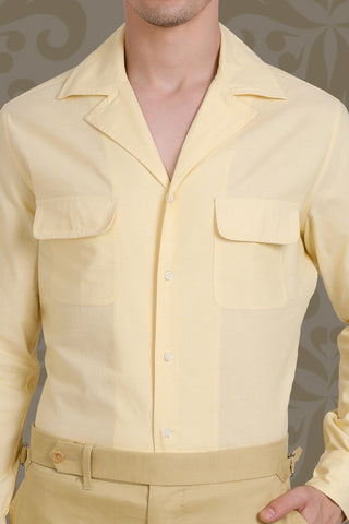 Camp Collar Shirt in Pale Yellow Fresco Chambray