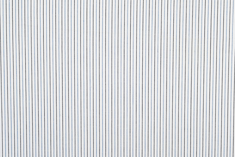 Cotton Linen: Black Blue Alternate stripes On White