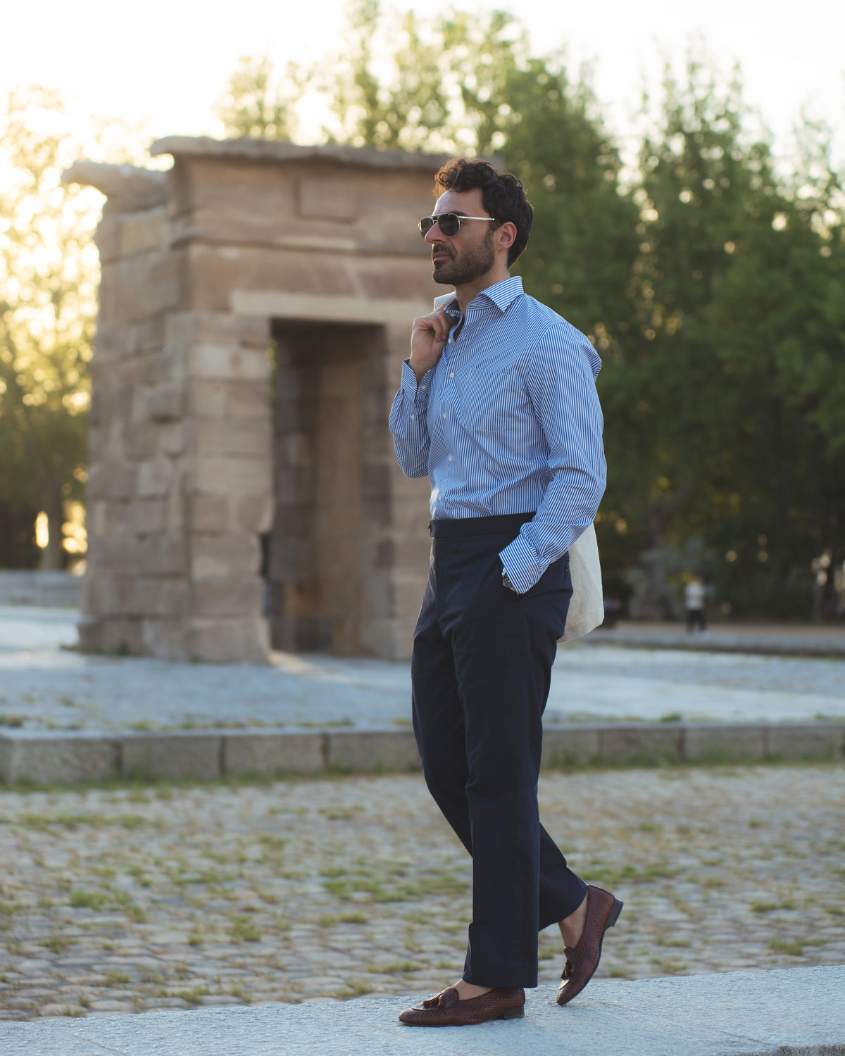 Blue Pencil Stripes on White Shirt - 2
