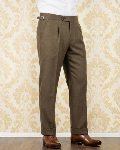 Dugdale Tobacco Wool Flannel Dress Pant