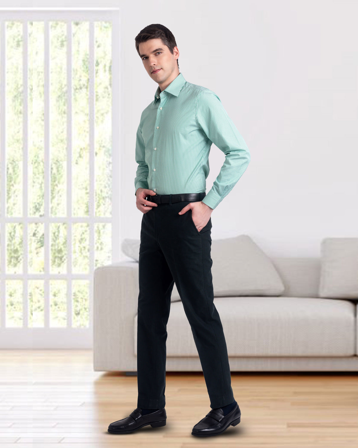 Bottle Green Twill Dress Pant - 3