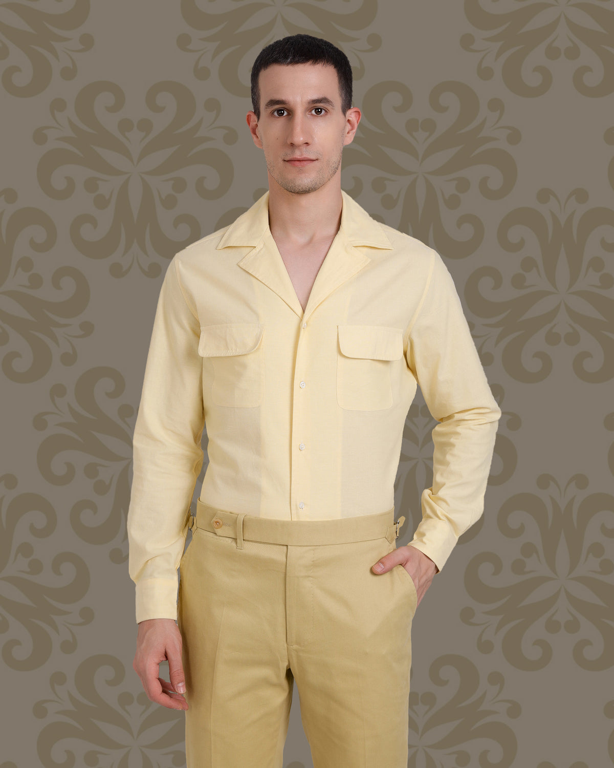 Camp Collar Shirt in Pale Yellow Fresco Chambray - 5