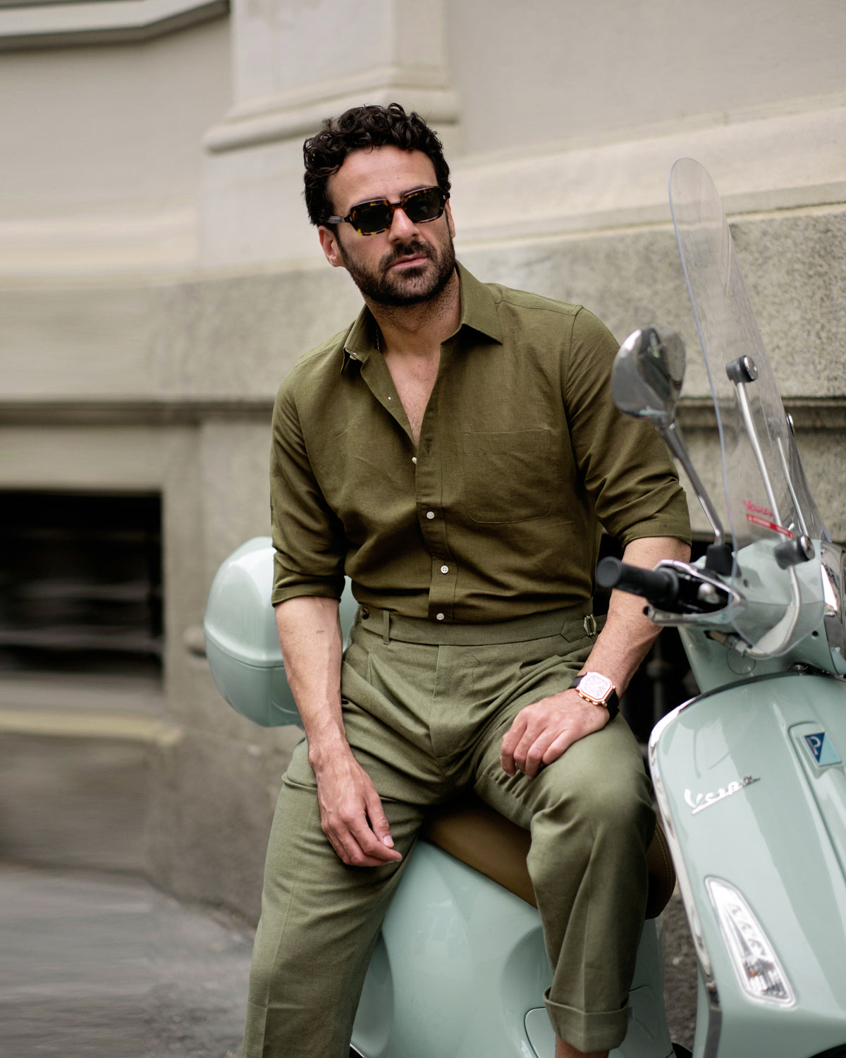 Olive Green Linen Shirt - 2