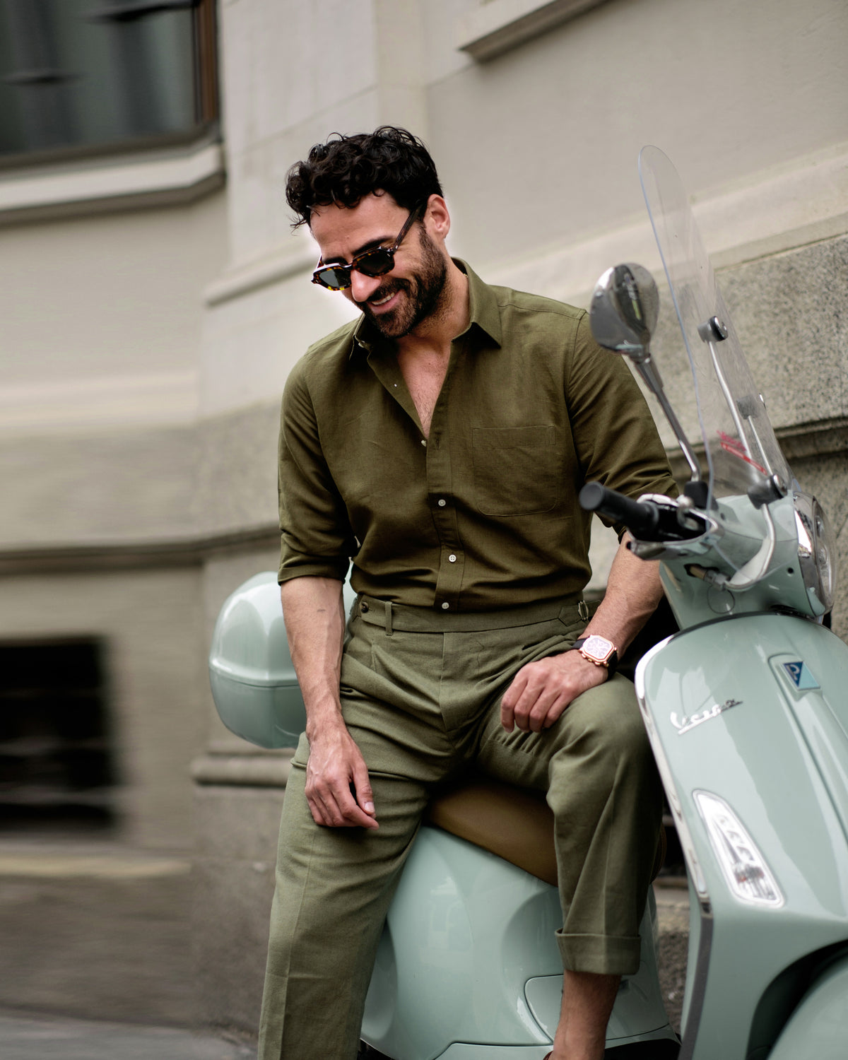 Olive Green Linen Shirt - 5