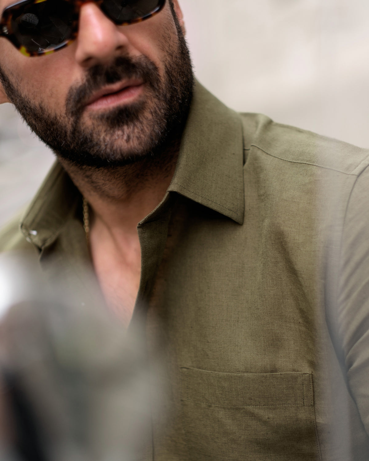 Olive Green Linen Shirt - 4