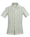 Summer Camp Collar Casual Shirt in White and Green Stripes