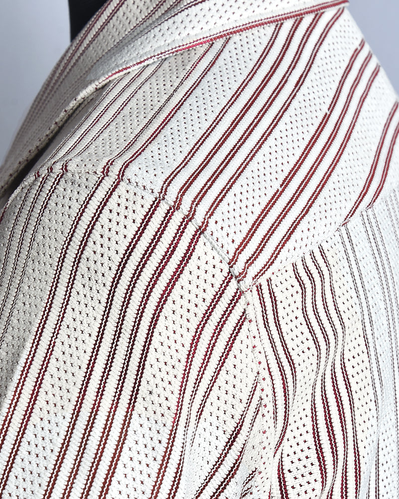 Summer Camp Collar Casual Shirt in White and Maroon Stripes