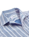 Summer Camp Collar Casual Shirt in White and Blue Stripes