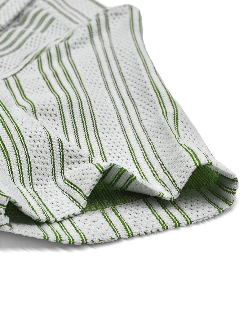 Summer Camp Collar Casual Shirt in White and Green Stripes