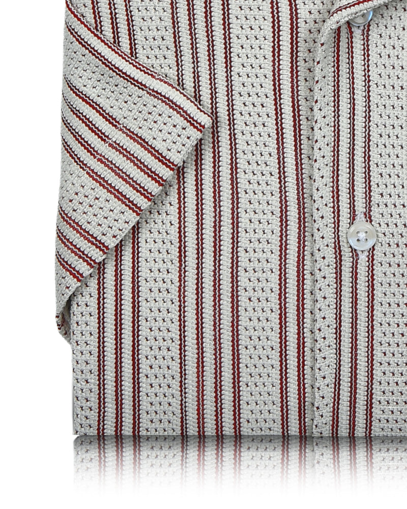 Summer Camp Collar Casual Shirt in White and Maroon Stripes