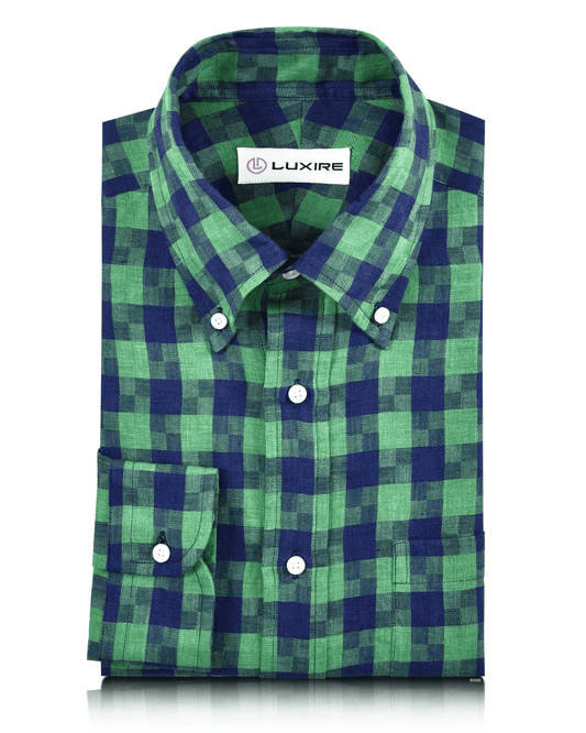 Linen: Indigo Blue Green Madras Gingham