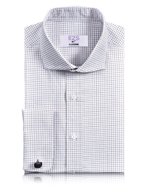 EZS Mauve Black Tattersall Checks on White Shirt