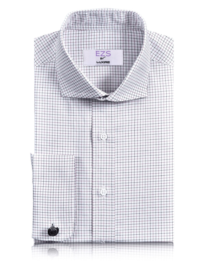 EZS Mauve Black Tattersall Checks on White Shirt
