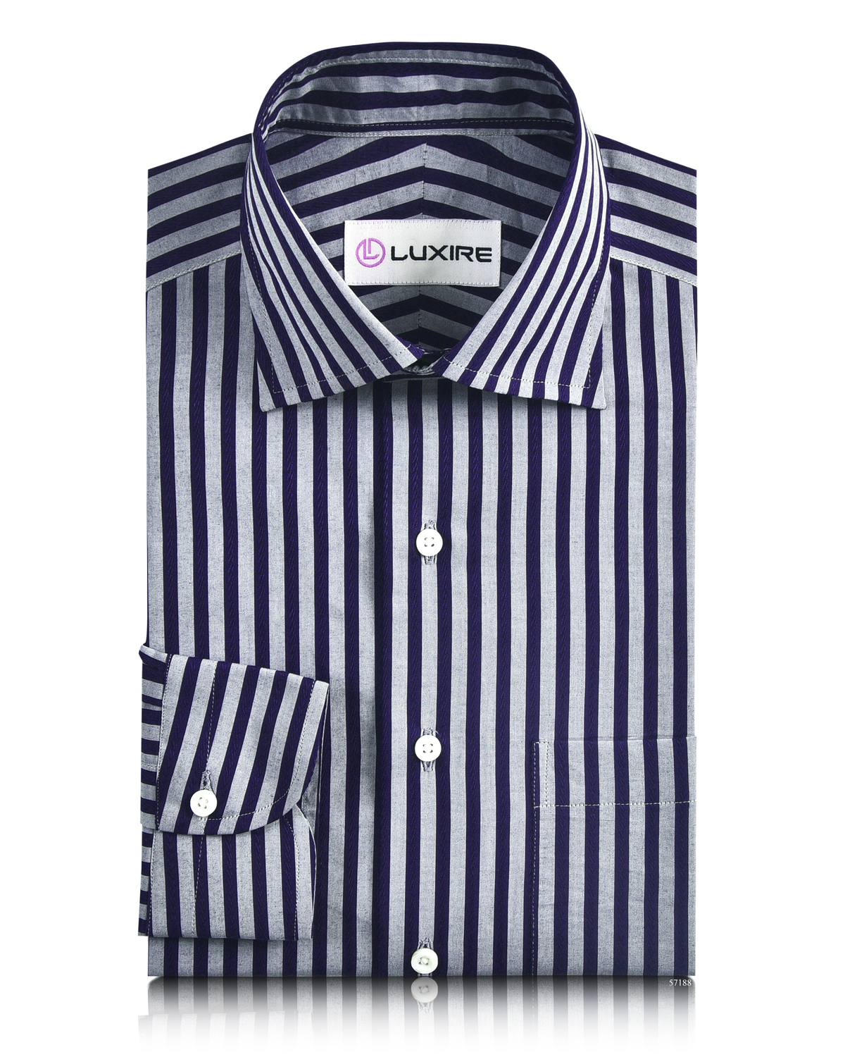 Grey Navy Bengal Stripes 120/2 Shirt - 1