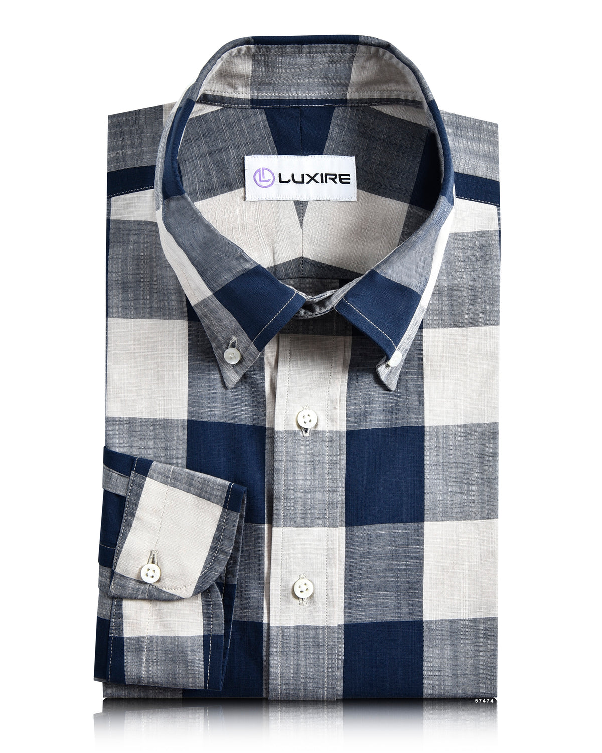 Dark Blue Cream Large Gingham Checks - 1