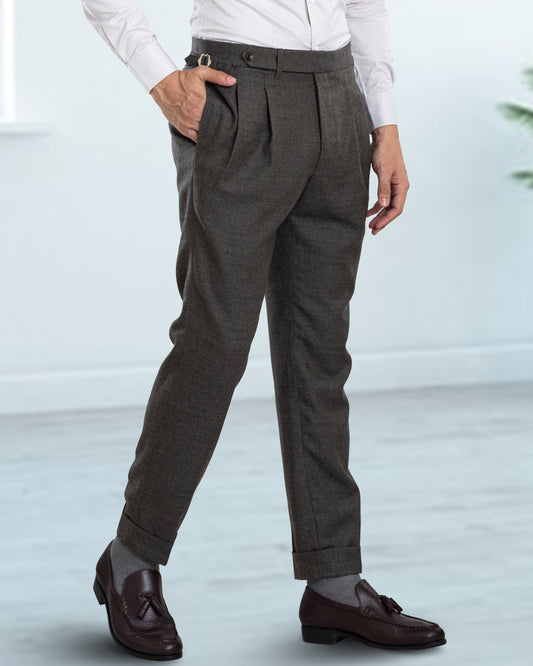 Dugdale Olive Grey Wool Flannel Dress Pant