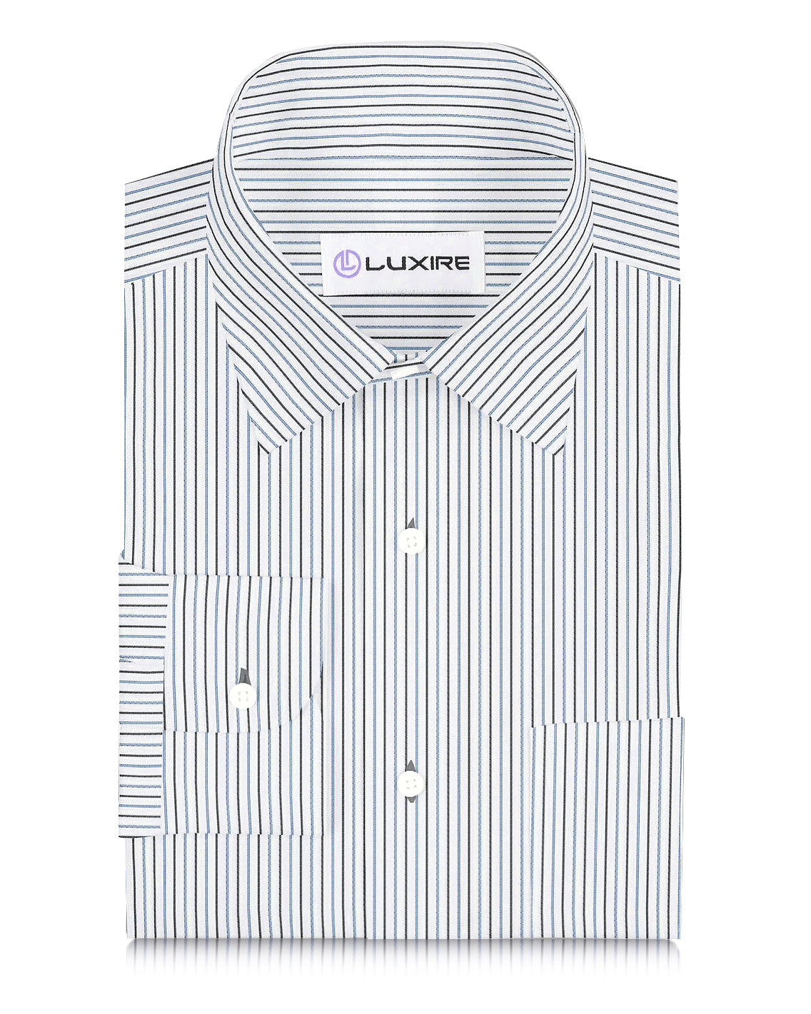 Cotton Linen: Black Blue Alternate stripes On White - 1