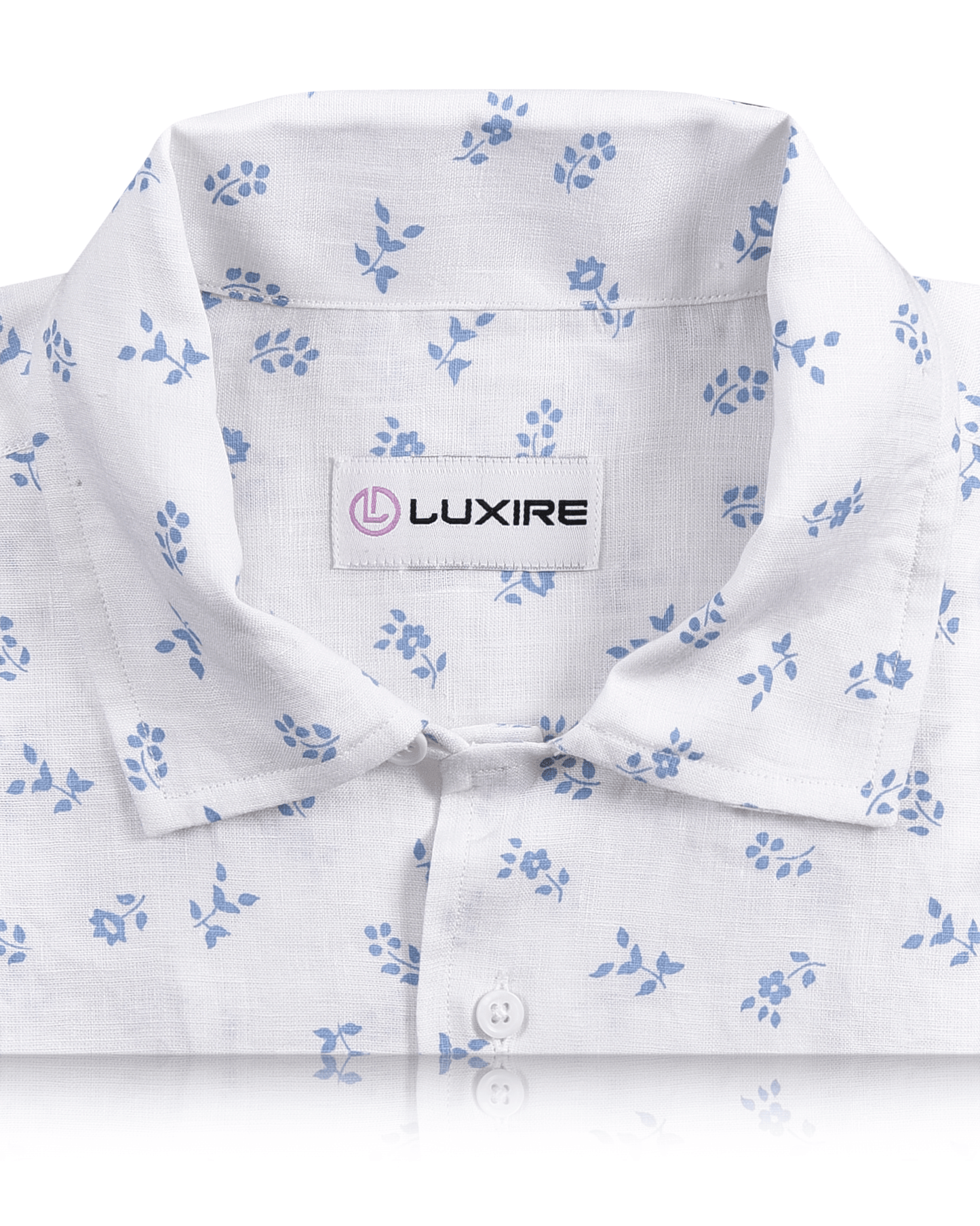 Linen: Pale Blue Printed Leaves On White