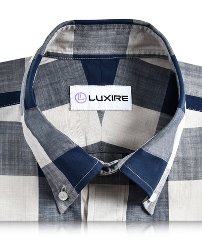 Dark Blue Cream Large Gingham Checks