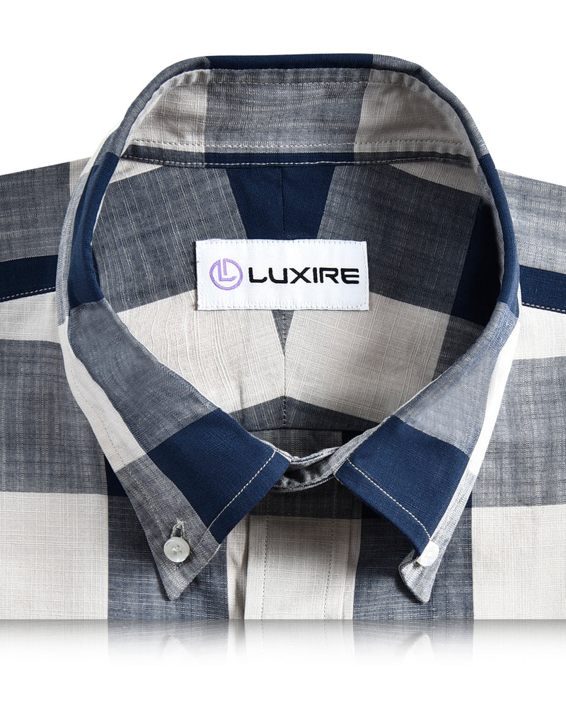 Dark Blue Cream Large Gingham Checks