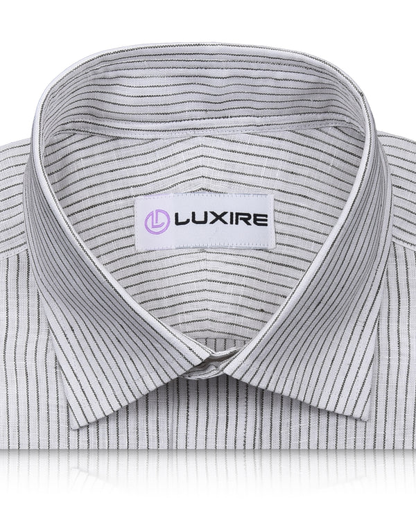 Linen: Olive Green Pin Stripes On White Shirt