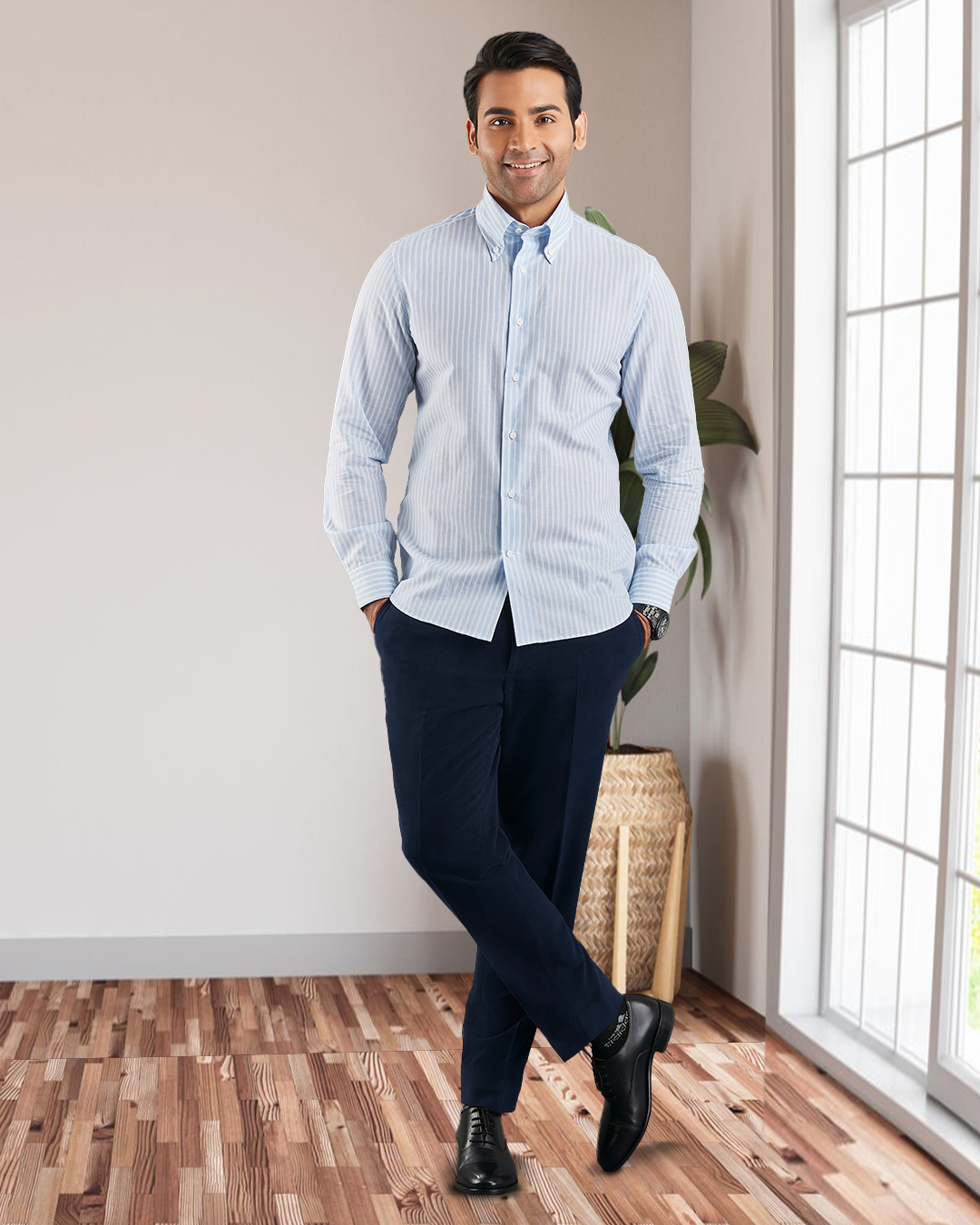 Brembana Sky Blue Slub Awaning stripes Shirt - 2
